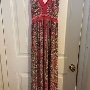 Elegant Paisley Maxi Dress - Pink and Brown